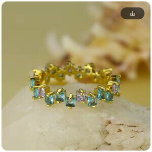 Asymmetrical Light Blue Square Zircon Ring Size 7